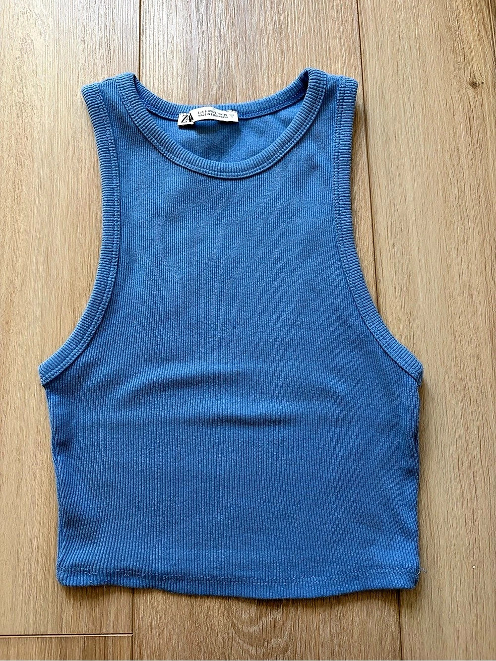 Zara Ribbed Tank Top in Blue Size Small